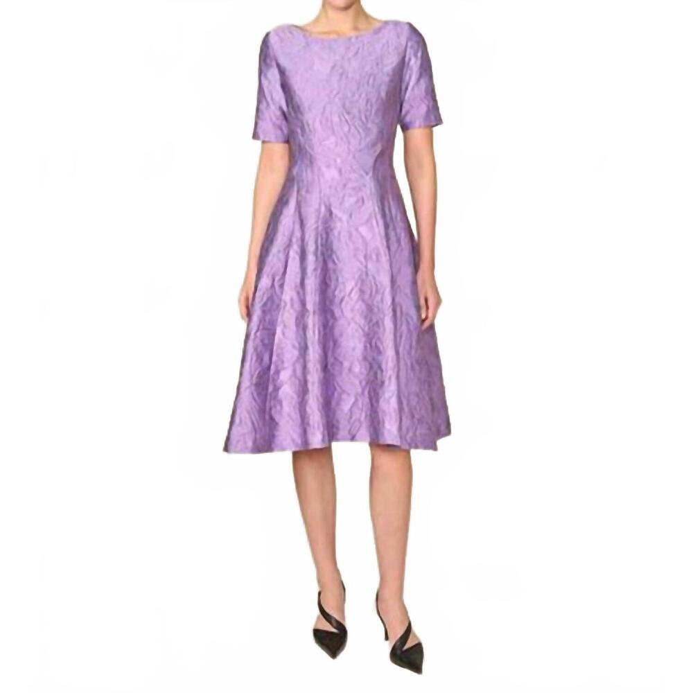 NEW BIGIO COLLECTION jacquard short sleeve cocktail dress in violet